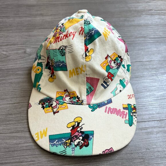 Vintage 80s Disney Mickey Mouse Travel Destination Snapback Baseball Hat - Picture 1 of 5